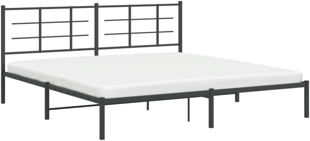 Double Bed Frame Black Powder-Coated Steel Platform Frame with Slatted Foundation and Sturdy Headboard for Bedroom Storage, Durable Heavy-Duty Furniture, Easy Assembly, No Box Spring Needed