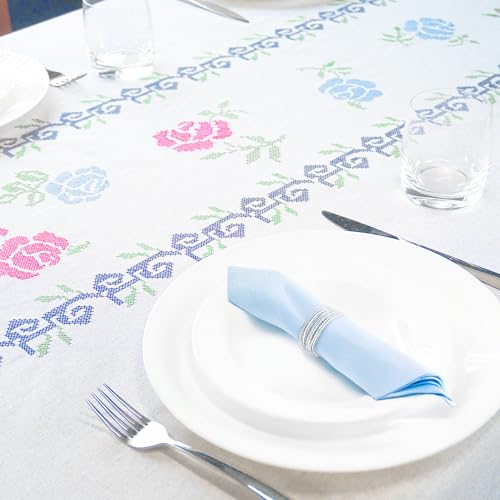 Image of 100% Cotton,Premium Embroidered Tablecloth - Water & Stain Repellent,150 cm x 150 cm|Small Dining Table Cover for 4 Seater - Elegant & Washable-Vintage Bloom