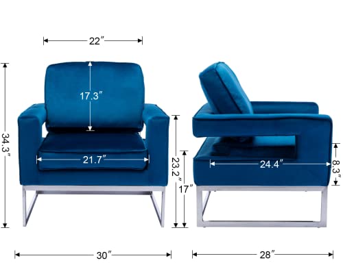 Ealson Velvet Accent Chair Modern Single Sofa Chair Upholstered Barrel Armchair With Open Back And Chrome Base Comfy Club Chair For Living Room/Bedroom, Blue #TOP1