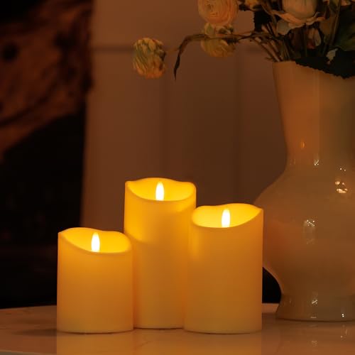 Image of Flickering Flameless Candles with Remote,Battery Operated Candles with Timer,LED,3 Pillar Fake Candles,D3 inchx H4 inch5 inch6 inch