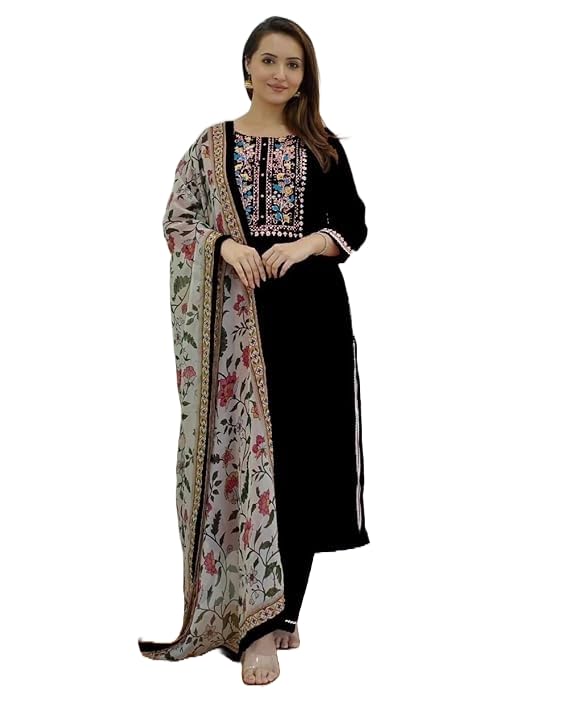 Image of Embroidery Printed Straight Kurta Pant & Dupatta Set for Girls & Womens Festival & Party Casual Formal Kurta Set with Dupatta for Women