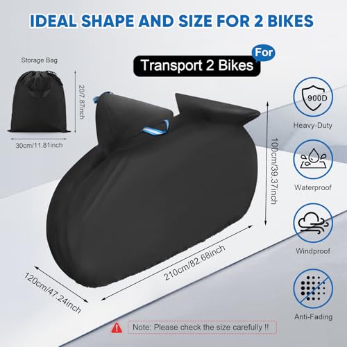 Funda para Bicicleta para 2 Bicicletas - Funda Resistente 900D Impermeable para Bicicleta Exterior para Transporte en Portabicicletas con Cordón Elástico de 6M miniatura 3