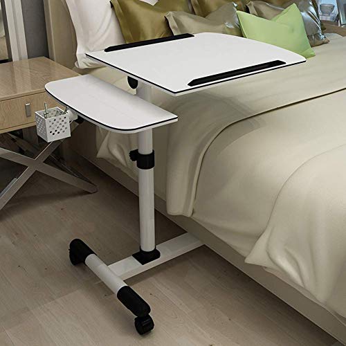ZGYZ Mesa de Cama Mesa de Noche movible de Altura Ajustable, Escritorio para portátil con sofá, con Ruedas, Bandeja de Almacenamiento (A)