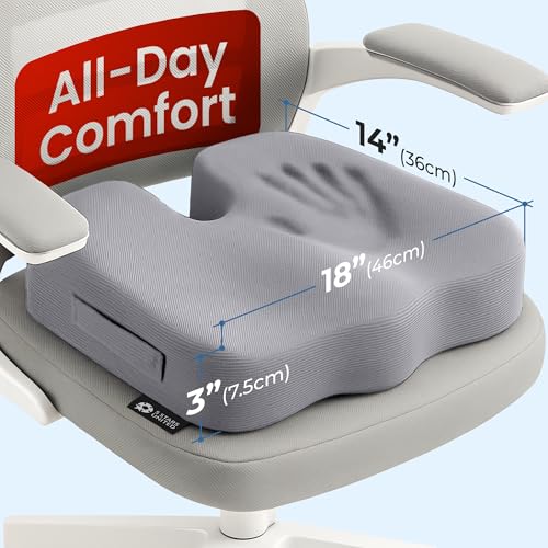 Image of 5 STARS UNITED Seat Cushion - Memory Foam Chair Cushion for Tailbone Pain Relief - Ergonomic Support for Coccyx, Sciatica & Butt - Office, Desk & Gaming Chair, Car Seat, Wheelchair, Airplane, L Gray