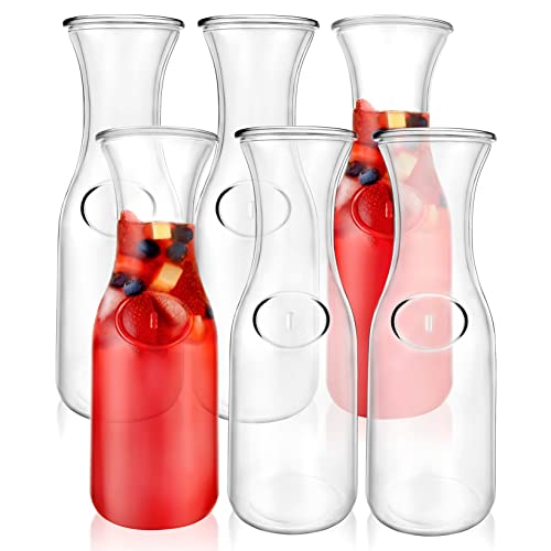 1 Liter Glass Carafe - Drink Pitcher & Elegant Wine Carafe Decanter - Carafe Set Of 6 - Mimosa Bar Carafes & Juice Glasses - Easy Pour Bottle Containers - Glass Water Carafe - 34 Oz By Kitchen Lux #TOP6