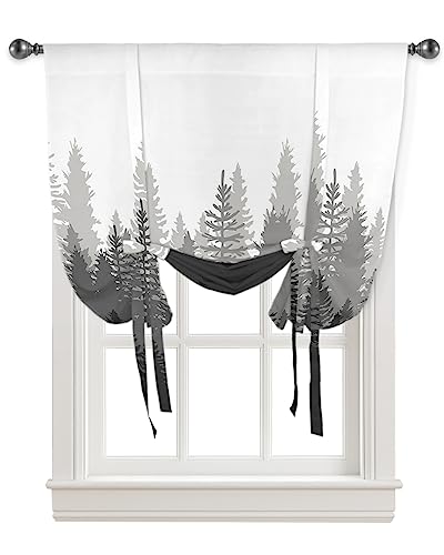 Savannan Cortinas de balão, árvore abstrata, madeira ombré, cinza, amarrar, privacidade, persiana, v