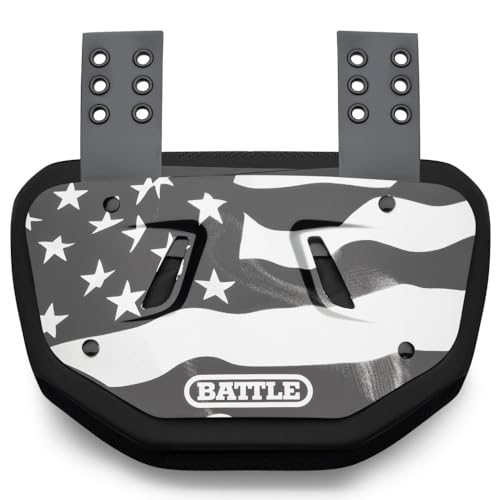 Battle Sports Novelty Football Back Plate – Hard Shell Lower Back Protector with Contoured Foam for High-Impact Protection - Adult, American Flag Silver/Black