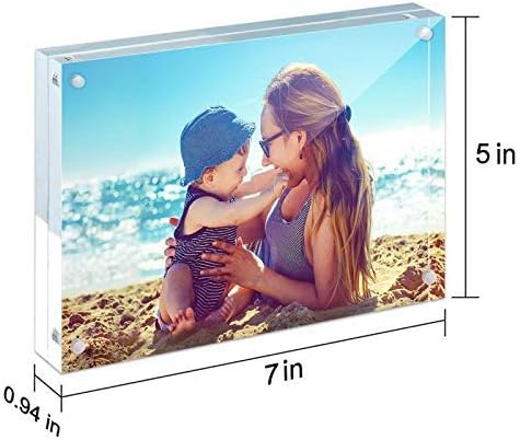 HELPLEX Acrylic Frame, 5 Pack 5x7 Acrylic Picture Frames, 24mm Thicker Frameless Clear Frame Double Sided Magnetic Frame, Free Standing Desktop Display Stand - Image 6