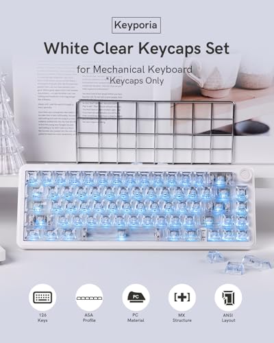 Image of Ice Clear Keycaps Set, 126 Keys Transparent Shine Through Keycap, ASA Profile Keyboard Key Caps, MX-Compatible for 61 /68 /84 /87 /98 /100 /104-Key Mechanical Keyboard