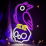 Crow Skull Neon Sign for Wall Decor Dimmable Skull Light Horror Neon Signs Skull Neon Light for Man Cave Beer Bar Game Room Party Crow Decor Gifts