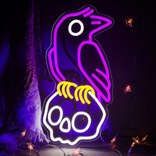 Crow Skull Neon Sign for Bedroom Dimmable Skull Light Halloween