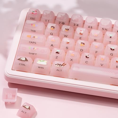 Image of Womier Pink Jelly Keycaps, Ceramic Keycaps Style Clear Keycap | Ice-Cream Cute Transparent Shine Through Custom 60 65 75 Percent for Cherry MX,Gateron Mechanical Keyboards, MDA Profile,Pink