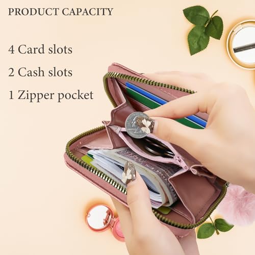 Womens Wallets, PU Leather Small Wallet Credit Card Holder for Women, Cute Wallet Purse Ladies Wallets with Fur Ball Zipper for Shopping, Dating, Travel (pink)4
