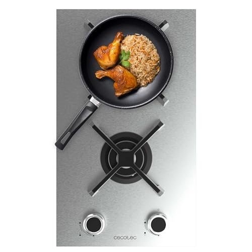 Cecotec Placa de Gas 2 Fuegos Bolero Squad G 2400S Inox. 5.2kW, Acero Inoxidable, Parrillas Hierro Fundido, Quemador WOK Triple Corona, Encendido Electrónico, Seguridad en Válvulas, Accesorio de Gas