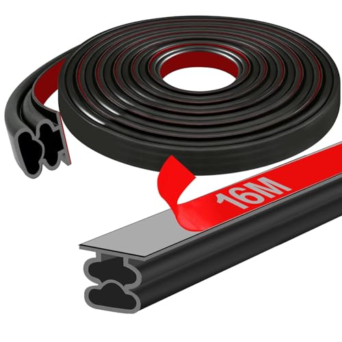 Ezitruz Junta de puerta autoadhesiva, 16 m, cinta de sellado de goma autoadhesiva, 10 x 10 mm, para marco de puerta, flexible, negro, burlete de aire, protección contra el ruido, resistente a la