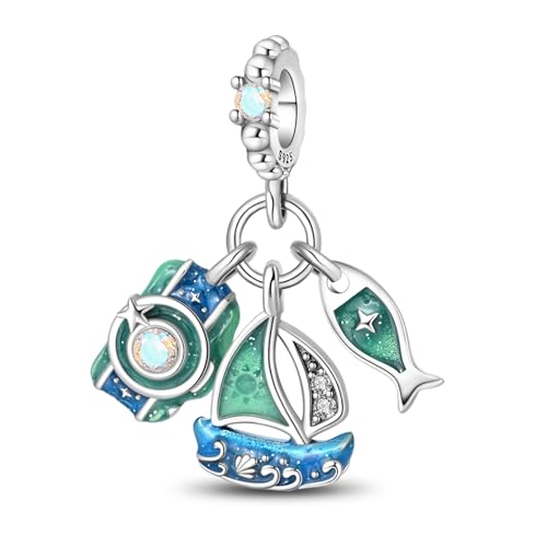 YIXUAN Charms Triple Appareil Photo Bateau à Voile Poisson Compatible avec Pandora Argent 925 Cadeau Bijou pour Elle Idéal pour Noël Anniversaires Voyage