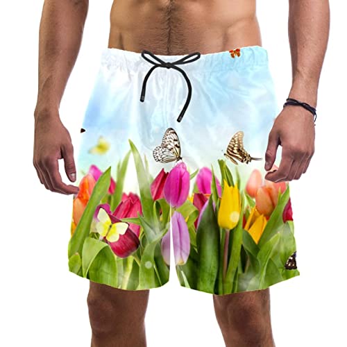 Maillots de bain pour hommes JDEZ tulipes colorées et short de plage