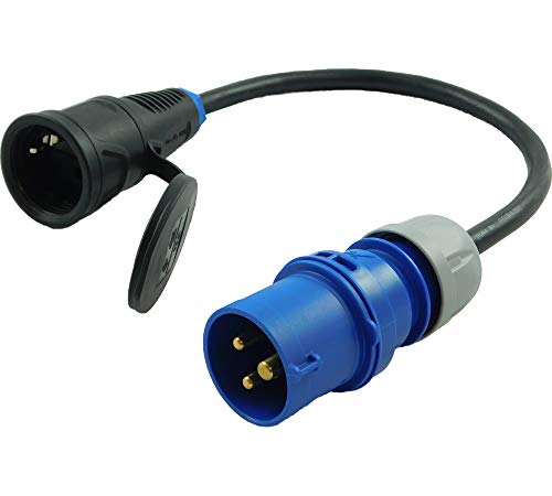 NWP-adapter CEE-kontakt 230 V 16 A till Schuko-koppling – 3 x 2,5 mm² gummislangledning – IP44 – för camping, husvagn, båt, marknader, utomhus