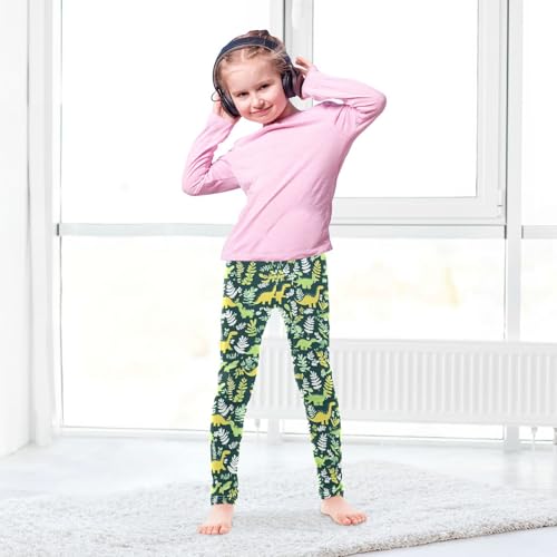 Wusikd Green Dinosaurs Girls' Leggings Toddler Doodles Cute Kids Yoga Pants Dance Active Tights 4T4