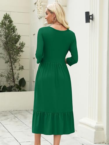 Image of Heymoments Women's Casual Dress Crewneck A line Tiered Flowy Loose Beach Travel Long Dresses with Pockets