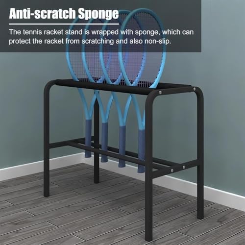 Soporte para raquetas de tenis de hierro de pie con esponja antiarañazos 6