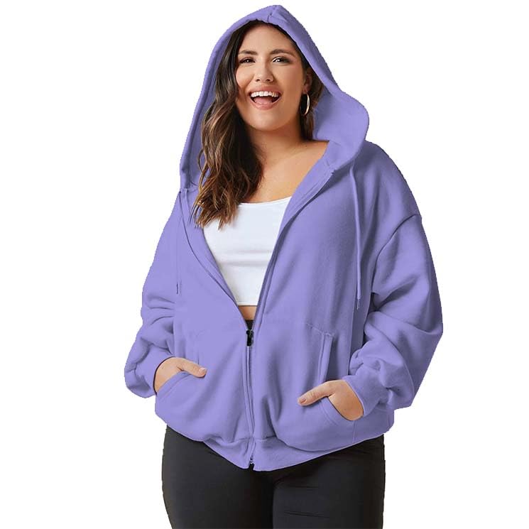 Women's Solid Zip Up Hoodie Sweatshirt with Hood, Full Sleeves, Soft Cotton Fabric, Loose Fit Casual Pullover Top for College, Travel, Weekend Outings and Street Style Fashion Purple-image-45