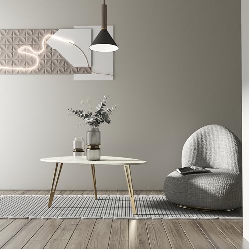 Manora Couchtisch Oval Weiß Gold,Beistelltisch Oval Wohnzimmertisch Klein,Sofatisch,Kaffeetisch Geeignet für Wohnzimmer Büro,Platzsparend & Stilvoll,Modern Stil – Bild 3