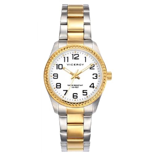 Viceroy Reloj Mujer Elegante de Acero Inoxidable   30 mm   Movimiento de Cuarzo   Esfera Blanca   Bisel Dorado   Resistente al Agua 5 ATM   Brazalete de Acero   Colección Grand – 40860 24