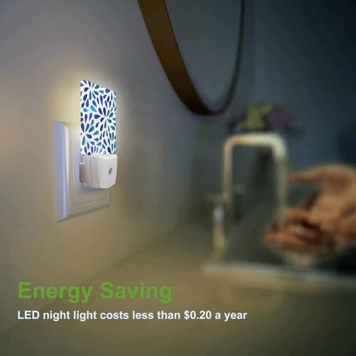 Image of LED Night Light,Floral Watercolor Pattern LED Night Light Plug into Wall with Dusk to Dawn Light Sensor White Energy Efficient Nightlight for Bedroom Bathroom Hallway Living Room Kitchen