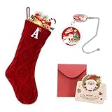 Ulico Christmas Stockings with Initials, 18’’ Large Embroidered Monogram Knit Christmas Stocking,Xmas Stocking for Kids, Holiday and Family Stocking for Fireplace or Party Decoration Red Letter A