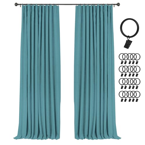 Image of INOVADAY 100% Blackout Curtains for Bedroom, Teal Black Out Curtains 90 Inch Long, Clip Rings Linen Blackout Drapes, Thermal Insulated Room Darkening for Living Room, 2 Panels - W50xL90