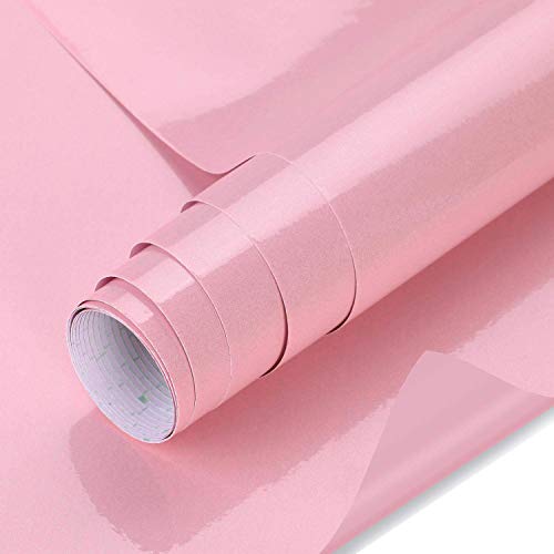 Pink Cabinets Paper, Johgee 15.8" x 118" Adhesive Paper PVC Kitchen Wall Adhesive Film, Glitter on Surface, Paper Waterproof, Decals Furniture Decoration for Bedroom Living Room