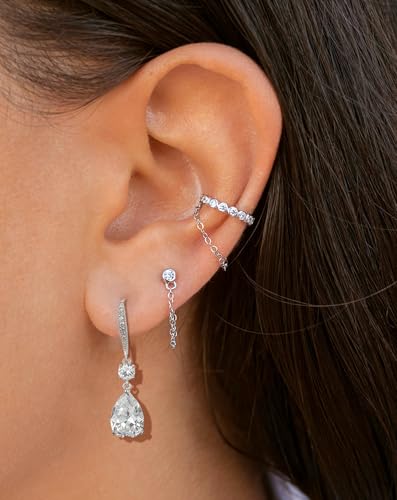 Drop Dangle Earrings for Women, Pear Cut Cubic Zirconia Long Teardrop Wedding Bridal Earrings, Silver Rose Gold Plated Copper Brass Micro Inlay CZ Gorgeous Plain Simple Fine Jewelry Gifts Box3