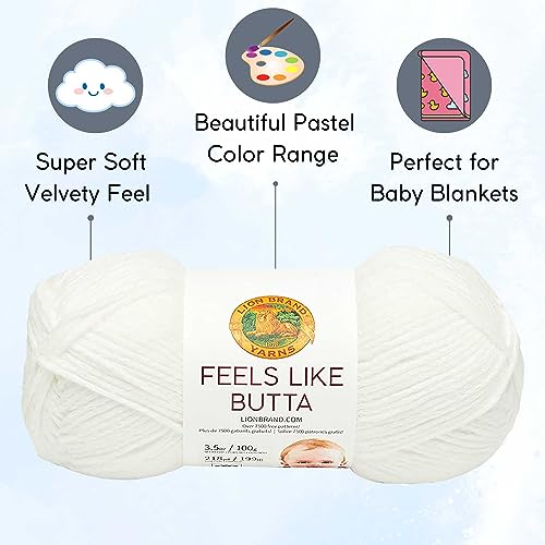 Image of Lion Brand Yarn Feels Like Butta 215-100 White | 3 Skeins, Same Dye Lot, Project Bag, CYC #4 Worsted, 100% Polyester, Ideal for Crochet, Knitting Baby Blankets, Amigurumi