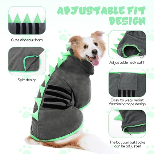 HezzLuv HundeBademantel Mikrofaser Schnell Trocknend, Einstellbar Hundehandtuch Extra Saugfähig für Mittel & Große Hunde, Einfach Anzuziehen Bademantel für Hunde (Grau-Grün, S)