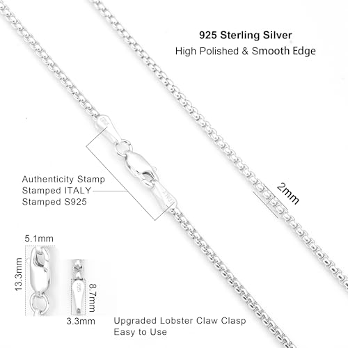 925 Sterling Silver Box Chain Lobster Clasp 2/3/4/5mm Necklace for Women Mens Box Chain Silver/18K Gold Necklace Chain Diamond Cut 16-30 Inches4