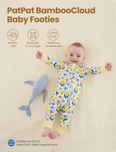 PATPAT Baby Footie Romper with Mittens for Boy and Girl, Anti-Slip & 2-Way Zipper, Long Sleeve, Viscose from Bamboo, Outfit4