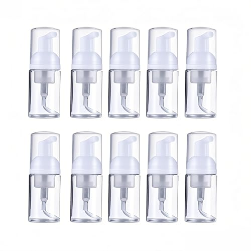 ROHIJALE 10Pcs 1Oz Plastic Foam Pump Bottle Transparent Empty Dispenser Bottles Travel Soap Bottle Mini Shampoo Pump Empty Travel Foaming Containers for Shampoo Cleaning Lash Cosmetics Packaging