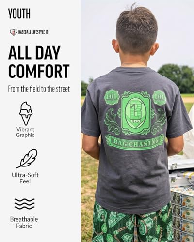 BL101 Youth Bag Chaser Baseball Graphic Tee for Boys - Gray, YM - image 5