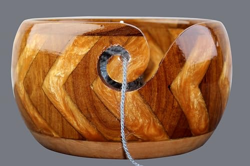 Image of Wooden Yarn Bowl for Knitting Yarn Bowl for Crocheting, Yarn Storage Bowl to Prevent Slipping, Wooden Yarn Holder, Best Gift for Crochet (#Design-4)