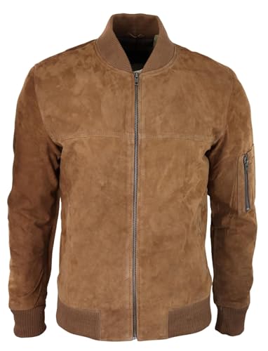 TruClothing Blouson Bomber pour Homme en Daim véritable Style décontracté université Vintage Tendance décontracté - Marron M