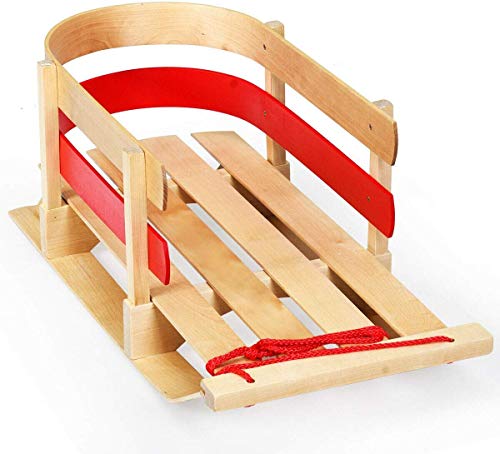Nightcore Baby Pull Sled, Wood Sleigh Snow Sledge Pull Steering Slider With Bent Backrest And Runners, Sleigh Toboggan With Solid Wood Seat Pulling Rope, Portable Wooden Sleigh For Kids Toddlers #TOP1