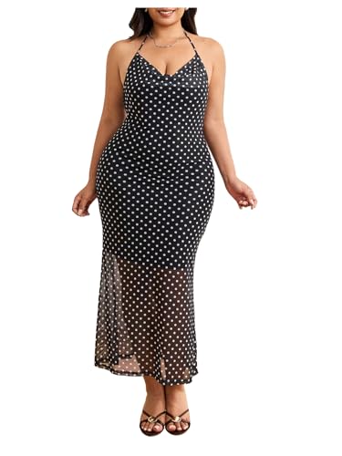 Image of Floerns Women's Plus Size Leopard Print Sleeveless Halter Dress Backless Club Bodycon Maxi Cami Dresses