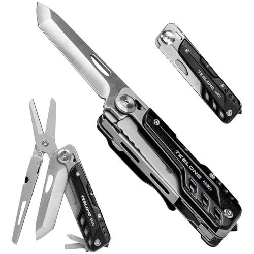 Teslong 5 in-1 EDC Multitool Knife Scissors with Screwdrivers, Detachable Design 440A Stainless Pocket Knife, Window Breaker, Tactical Gear for Camping, Surviving, Hiking, Gift for Men Dad