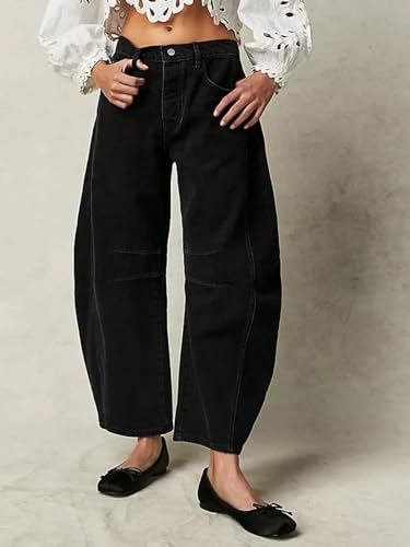 Dokuritu Baggy Jeans for Woman Wide Leg Mid-Rise Denim Ankle Pants Boyfriend Jeans with Pockets3