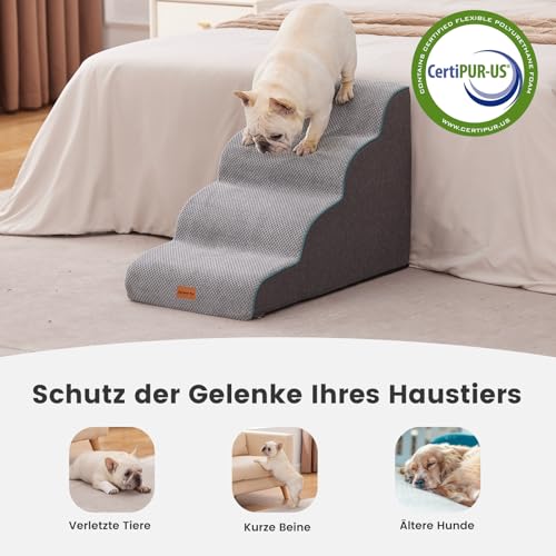Gardner Pet Hundetreppe für kleine Hunde 50cm, Haustiertreppe Hundetreppe 4 Stufen, Hunderampe aus hochdichtem Schaumstoff mit rutschfestem wasserdichtem Stoffbezug für Bett, Sofa, Couch