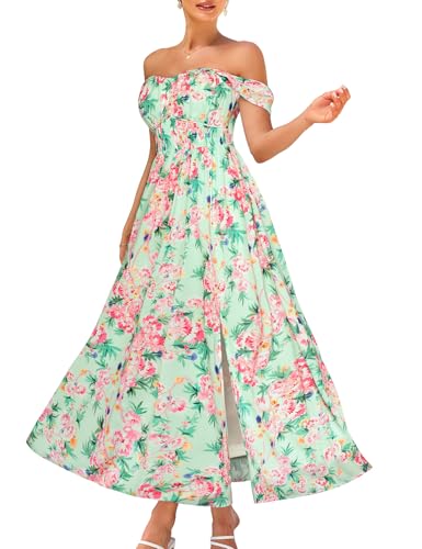 Image of GRACE KARIN 2026 Women's Summer Floral Wedding Guest Dress,Beach Flowy A Line Maxi Off Shoulder Bridesmaid Dresses