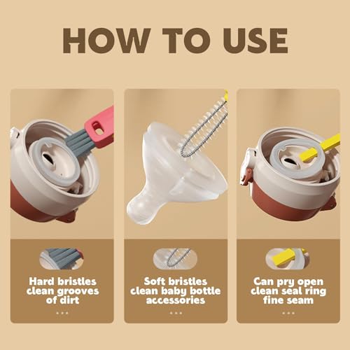 Image of 3-in-1 Brush Cup Lid Cleaning Brush,Cleaning Brush for Bottle Gap Tight Spaces Cup, 3 in 1 Multifunctional Cleaning Brush Portable Cup Lid Cleaner with Brush（3pcs Flowers