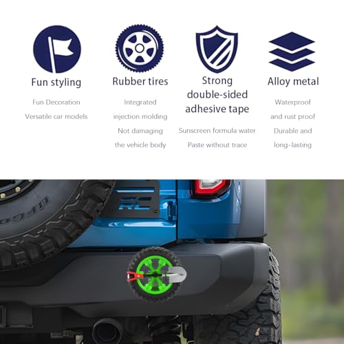 Image of HZEL Car Emblem, 3D Mini Small Tire & Shovel Motorcycle Badge, Self-Adhesive Stylish Automotive Exterior Body Badge Emblem Decoration Accessories, Universal for SUV, Motorbike, Off-Road (Green)