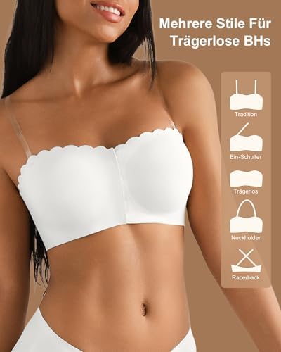 SHARICCA Beha zonder bandjes voor dames, met sluiting aan de voorkant, zonder bandjes, comfortabel, antislip, naadloze bandeau-top met transparante bandjes, Zwart-1p01, XS